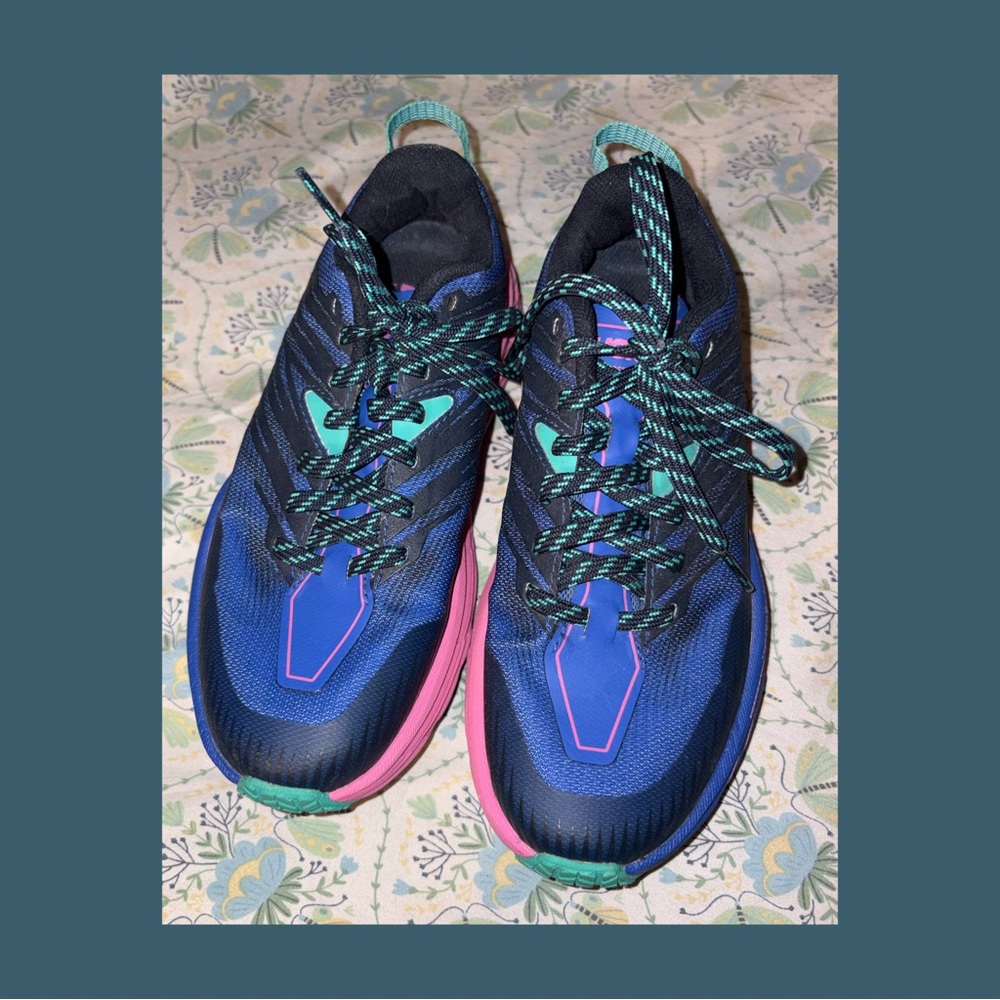 Hoka One One Vibrant Blue and Pink Athletic Shoes